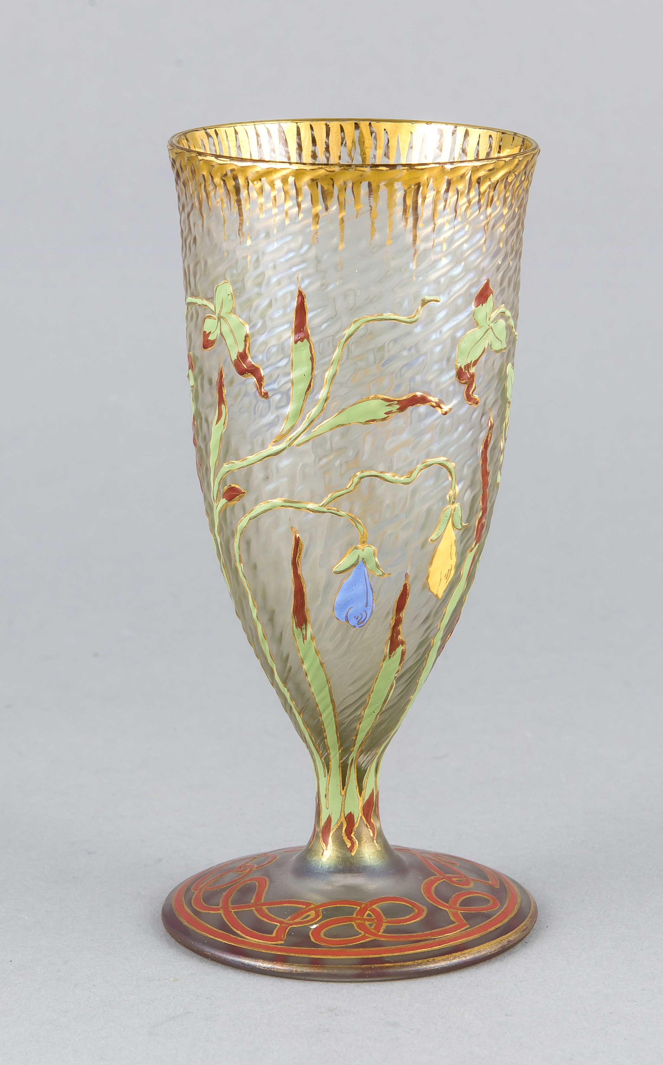Jugendstil-Glas, Österreich, um 1900, Lobmeyr, Wien, runder Stand, Kuppa in Tulpenform,Stand mit
