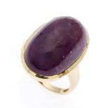 Rubin-Ring GG 585/000 mit einem großen ovalen Rubincabochon 22 x 14 mm in guter Farbe, RG56, 10,4