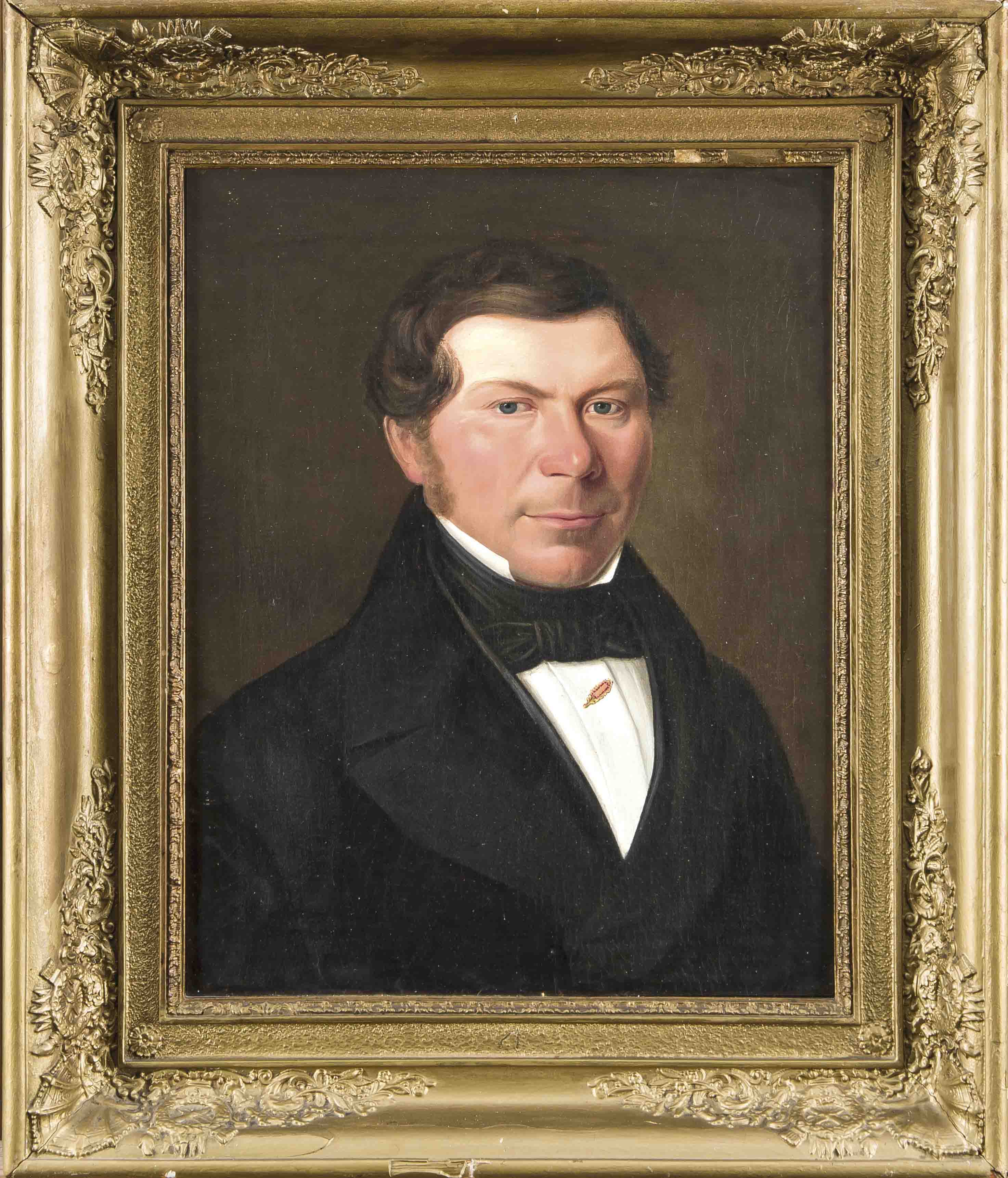 Anonymer Bildnismaler des Biedermeier, Brustportrait eines Mannes um 1840 mit Vatermörderu.