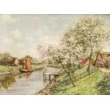 Unidentifizierter Maler um 1930, Apfelblüte im Alten Land, Öl/Lwd., u. re. undeutl. sign.,60 x 80