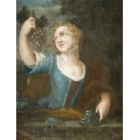 Anonymer Maler um 1800, elegante Dame bei der Traubenlese, Öl/Holz, unsign., 20 x 16 cm,ger. 27 x 23