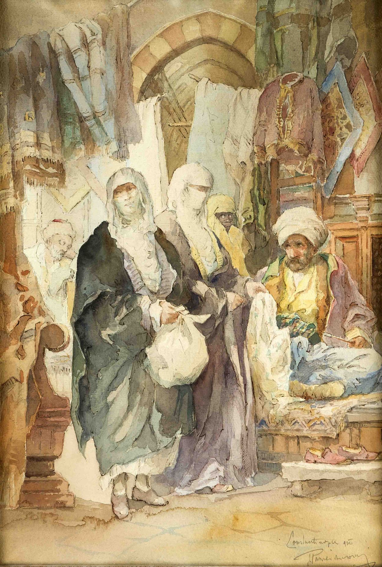 Jozef Pankiewicz (1866-1940), Basar in Konstantinopel, Aquarell über Bleistift, u. re.sign., dat. u.