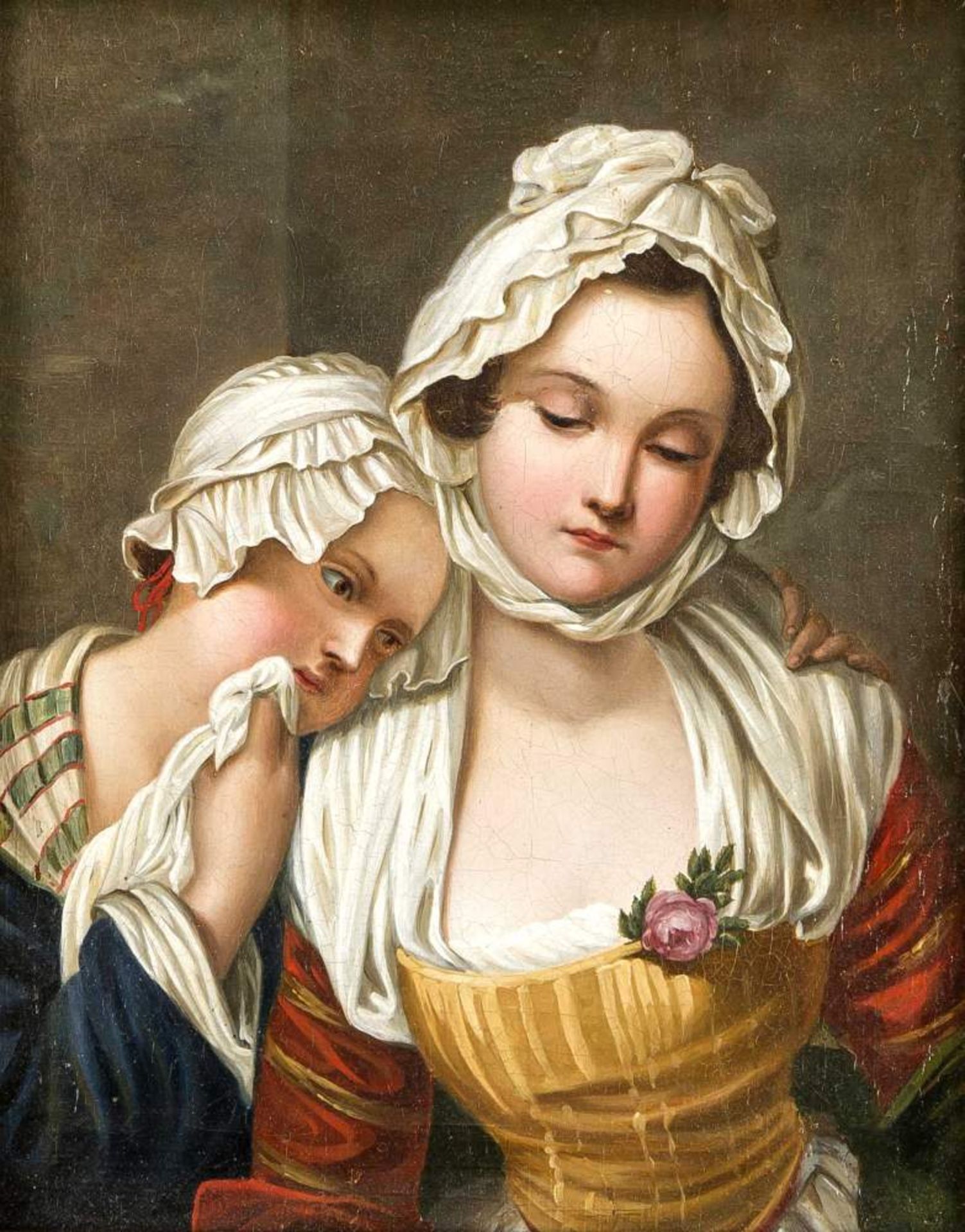 Unidentifizierter Maler Anfang 19. Jh., Doppelbildnis von Mutter und Tochter, Öl/Lwd.,unsign., rest.