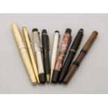 Sammlung 8 Füllfederhalter und Pens, teilweise vergoldet, Art Deco, Diplomat Classic,Parker III A,
