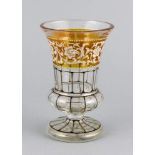 Pokalglas, 2. H. 19. Jh., runder Stand, kurzer Schaft, Kuppa in Glockenform, klares Glas,tlw.