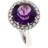 Jensen Amethyst-Brillant-Ring WG 585/000 mit einem feinen rund fac. Amethyst 11 mm in sehrguter