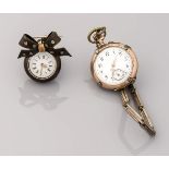 Konvolut 2 Damentaschenuhren Silber mit weißem Emailblatt D. 32 mm und Double Armband mitKralle,