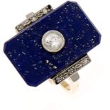 Altschliff-Diamant-Lapislazuli-Ring GG/WG 585/000 mit einem Altschliff-Diamanten 0,20 ctW/SI und