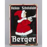 Rechteckiges Emailleschild, 'Berger Kakao Schokolade', Entwurf Sigmund von Suchodolski, amRand