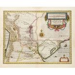 Historische Karte von Paraguay, kol. Kupferstich bei Janssonius um 1650, dekorative Kartemit