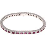 Rubin-Brillant-Armband WG 750/000 mit 30 fac. excellenten Rubinen im Princessschliff, zus.5,06 ct,