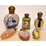 6 ANTIQUE GLASS SCENT BOTTLES WITH WHITE