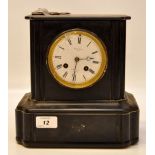 A SLATE MANTEL CLOCK, ENAMEL DIAL, MARKE