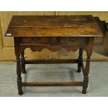 A C18TH OAK SINGLE DRAWER SIDE TABLE WIT