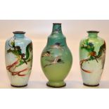 2 ENAMELLED BRASS VASES WITH DRAGON DESI