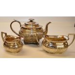 A VICTORIAN THREE PIECE SILVER TEASET, G