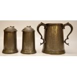 A PAIR OF PEWTER TANKARDS, BOTH WITH PRE