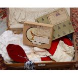 A CASE OF VINTAGE LINEN, LACE AND CLOTHI