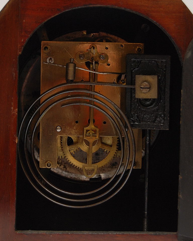 EDWARDIAN INLAID MAHOGANY MANTEL CLOCK, - Image 2 of 2