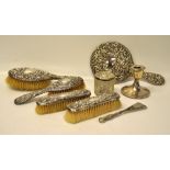 FIVE PIECES OF EDWARDIAN BRUSH SET ALONG