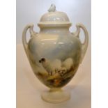 ROYAL WORCESTER LIDDED TWIN HANDLED VASE