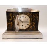 A RETRO CHROME MANTEL CLOCK, WITH MARBLE