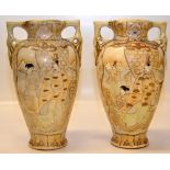 A PAIR OF JAPANESE SATSUMA VASES, 31CM D