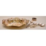 A ORNATE SILVER SWEETMEAT DISH, TWO SILV