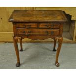 A C19TH WALNUT LOW BOY, 2 OVER 1 DRAWER,