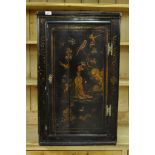 A C19TH SMALL LACQUERED CORNER CUPBOARD,