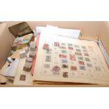 LARGE BOX MIXED STAMPS ON LEAVES, LOOSE,