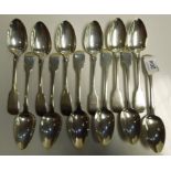 12 SILVER EARLY C19TH DESERT SPOONS (6+6