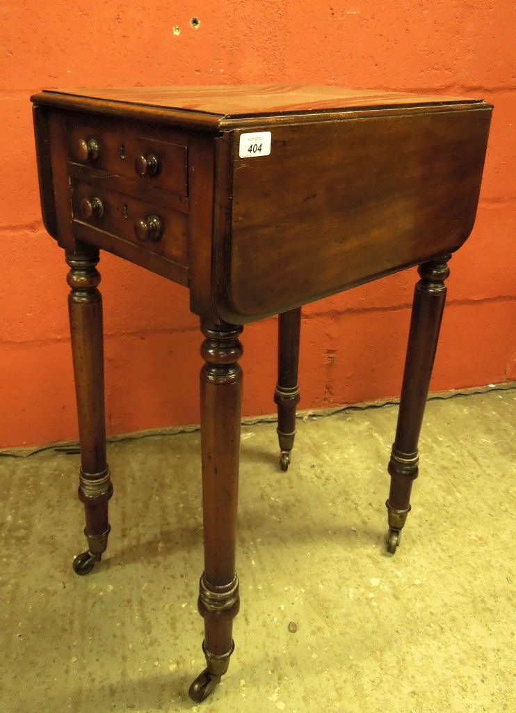 A VICTORIAN MAHOGANY TWO DRAWER SMALL DR