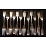 12 EARLY C19TH SILVER DINNER FORKS MATCH