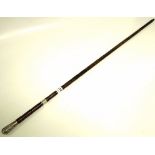 A SILVER MOUNTED WALKING CANE 90CM