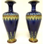 PAIR OF DOULTON VASES DECORATED ON A BLU