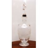 ANTIQUE CUT GLASS DECANTER WITH SILVER M