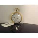 A LATE C20TH GARRARD YELLOW METAL CASED POCKET WATCH WITH ENAMEL FACE AND SECOND SUBSIDIARY DIAL ,