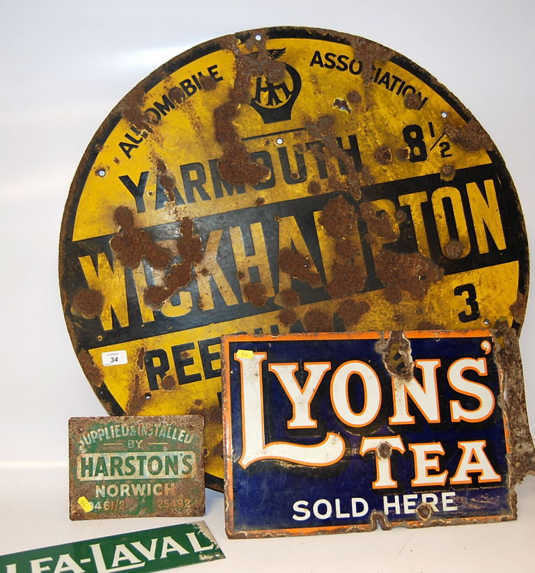 FOUR VINTAGE METAL SIGNS TO INCLUDE, AA