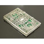 A FRENCH WHITE METAL FILIGREE CASE WITH