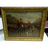 C19TH OIL ON CANVAS 'HUNTING SCENE WITH