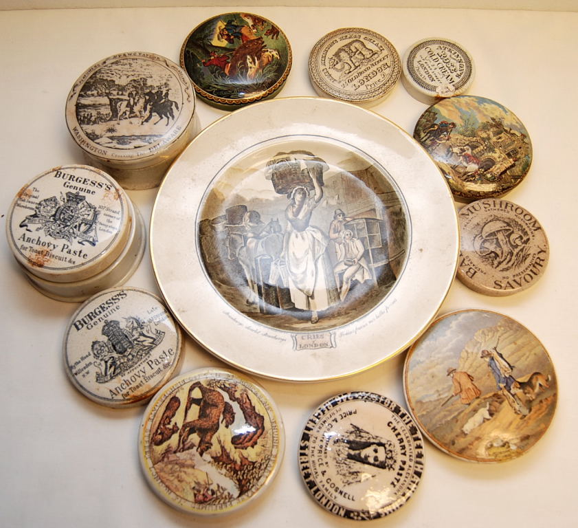 11 ASSORTED STAFFORDSHIRE POT LIDS AND 4