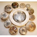 11 ASSORTED STAFFORDSHIRE POT LIDS AND 4