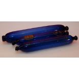 FOUR BRISTOL BLUE GLASS ROLLING PINS, WI