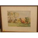 PAIR OF FRAMED WATER COLOURS, BARNS AT O