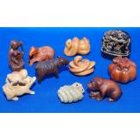 GROUP OF 9 NETSUKE CARVINGS TO INCLUDE R