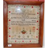 A C19TH STITCH WORK SAMPLER FRAMED AND G