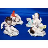 4 CHERUB FIGURES AT PLAY IN DIFFERENT PO