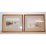 PAIR FRAMED WATERCOLOURS ESTUARY SCENE P