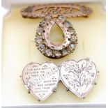 3 SWEET HEART BROOCHES "MOTHER" AND "MIZ